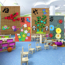 Kindergarten environment layout classroom corridor wall decoration Children DIY puzzle handmade creative bamboo mat hanging decoration