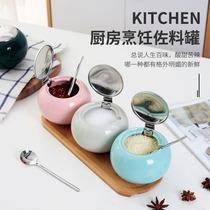 Export ceramic seasoning tank Hotel restaurant Nordic simple salt tank with lid Kitchen storage household set combination