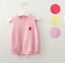 Female baby cotton strawberry childrens clothing childrens spring and autumn knitted vest girl sweater vest sleeveless shirt
