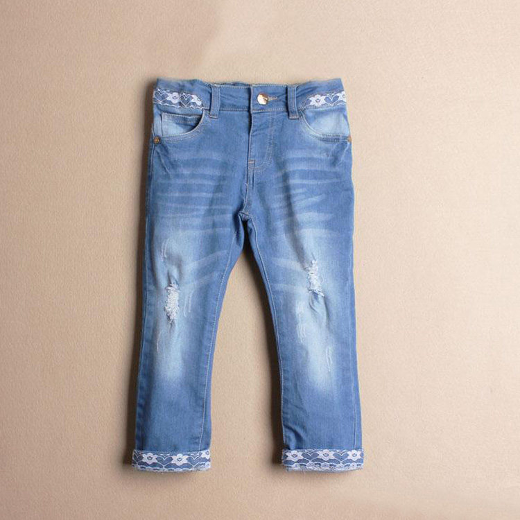 Foreign trade children's clothing girls cotton lace lace old jeans long pants stretch pencil pants spring and autumn 95-125