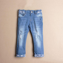 Foreign trade childrens clothing girls cotton lace lace old jeans long pants stretch pants Spring and Autumn 95-125
