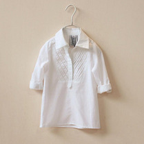 90-120 foreign trade childrens clothing girls pure cotton lapel v neck long sleeve white shirt white shirt dual-sleeved top spring and summer