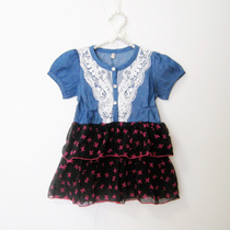 High 90 girls wearing foreign trade childrens clothing Korean version short-sleeved chiffon spun patched denim skirt dress princess dress cake skirt summer