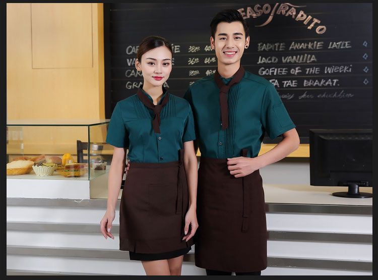 Bánh trà quán cà phê bồi bàn quần yếm dài tay khách sạn mùa đông nhà hàng tây nữ đồng phục dài tay phù hợp áo khoác kaki nam