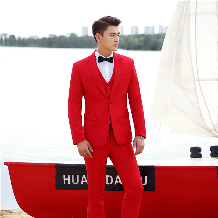 Hot studio ba mảnh màu rắn phù hợp với nam phù hợp với sân khấu Hàn Quốc Slim Edition tổ chức hình ảnh trang phục nam quần sooc nam