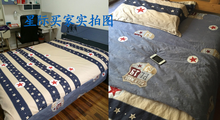 Cậu bé mùa xuân và mùa hè phim hoạt hình màu xanh cotton ba hoặc bốn bộ Địa Trung Hải quilt cover trẻ em sản phẩm giường cotton sheets 1.5 m giường