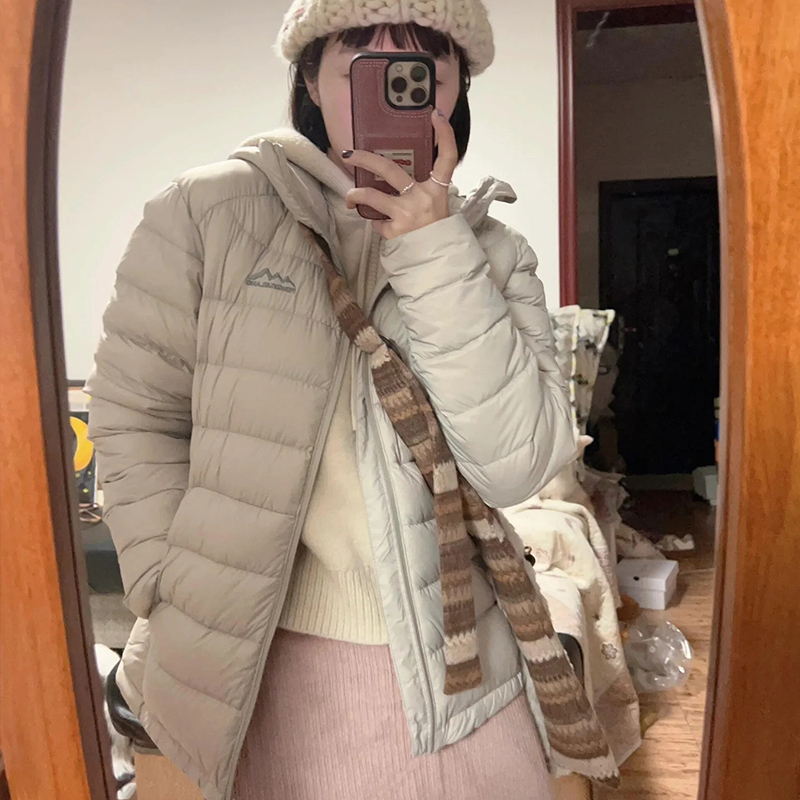 2025 New Style Ribbed down Jacket for Women, Lightweight White Duck Down, Short, Loose, Slimming, Korean Style, Hooded Autumn and Winter Coat, Trendy