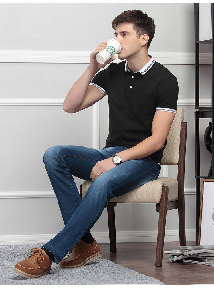Áo len ngắn tay nam màu đỏ mùa hè giản dị mỏng cotton thoáng khí hạt áo polo nam 6425 - Polo shop bán áo thun nam có cổ