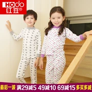 Red bean trẻ em cổ tròn đồ lót nhiệt set cotton boy girl big boy nửa cao cổ áo quần cotton