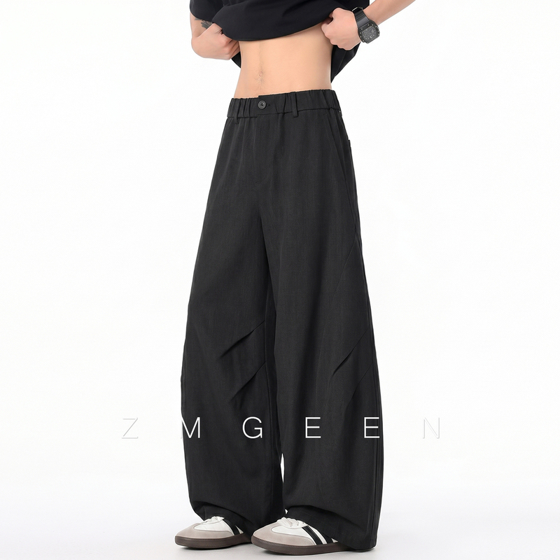 Zmgeen Trendy Men's Dress Pants Summer Thin American-Style Loose Straight Black Pants Wide-Leg Drape Casual Long Pants Zmgeen Trendy Men's Dress Pants Summer Thin American-Style Loose Straight Black Pants Wide-Leg Drape Casual Long Pants