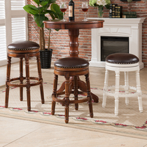 European bar chair American solid wood bar chair bar chair high foot chair backrest leather rotating chair bar stool