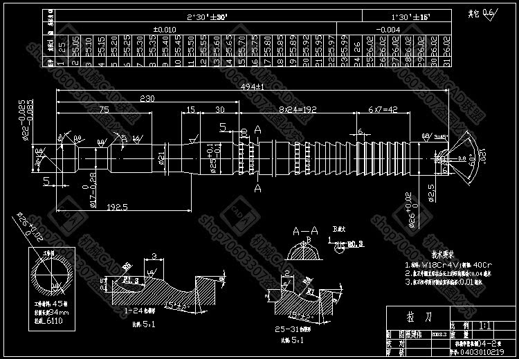 Metal cutting principle with cutter design round broach design with CAD drawings and notes