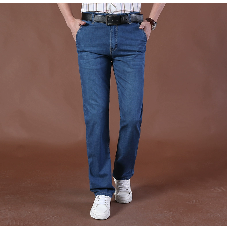 Mùa hè 2019 nam mỏng phần Jeep khiên nam jeans béo nam quần thẳng cỡ lớn eo giữa quần dài thủy triều - Quần jean