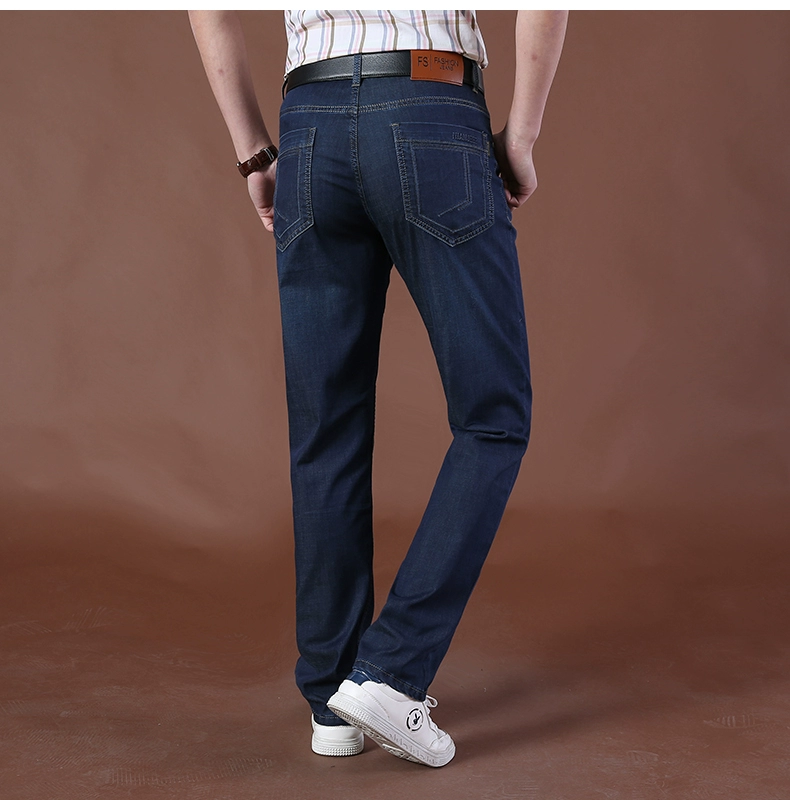 Mùa hè 2019 nam mỏng phần Jeep khiên nam jeans béo nam quần thẳng cỡ lớn eo giữa quần dài thủy triều - Quần jean