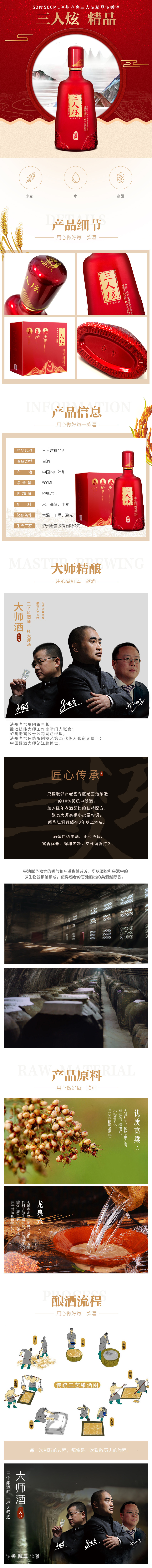 泸州老窖 张良代言款 三人炫精品酒 浓香型52度 500mL*4瓶 图1