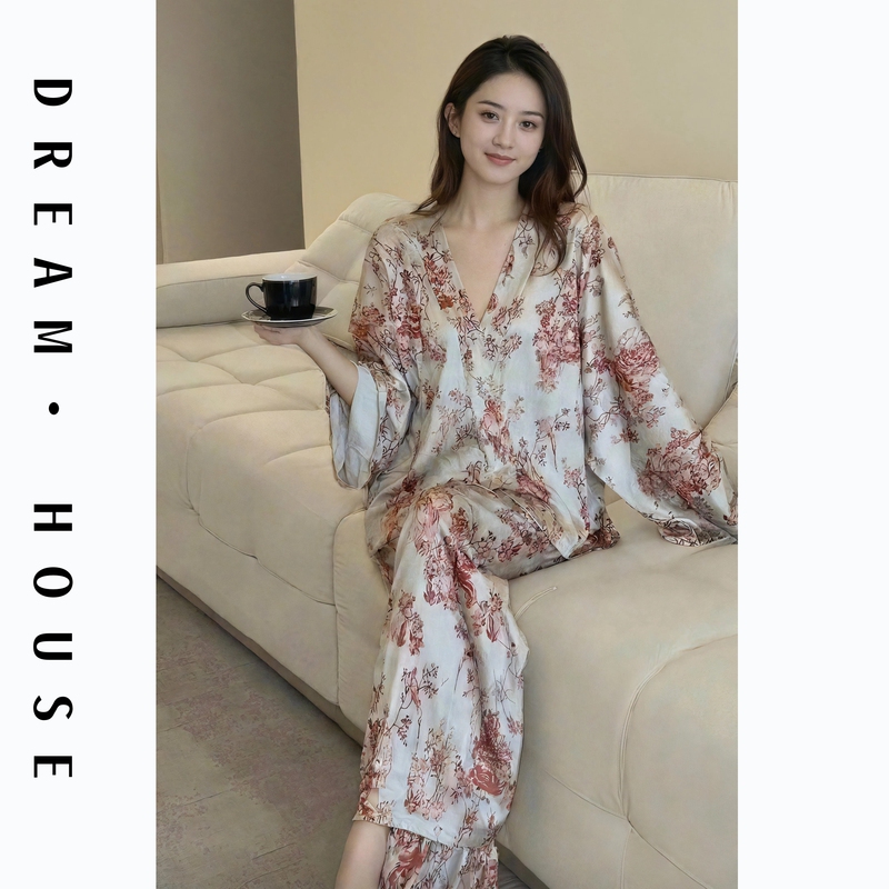 Ice Silk New Chinese-Style Pajamas for Women 2026 New High-End Light Luxury Style Silk Satin Loungewear Can Be Worn Outside