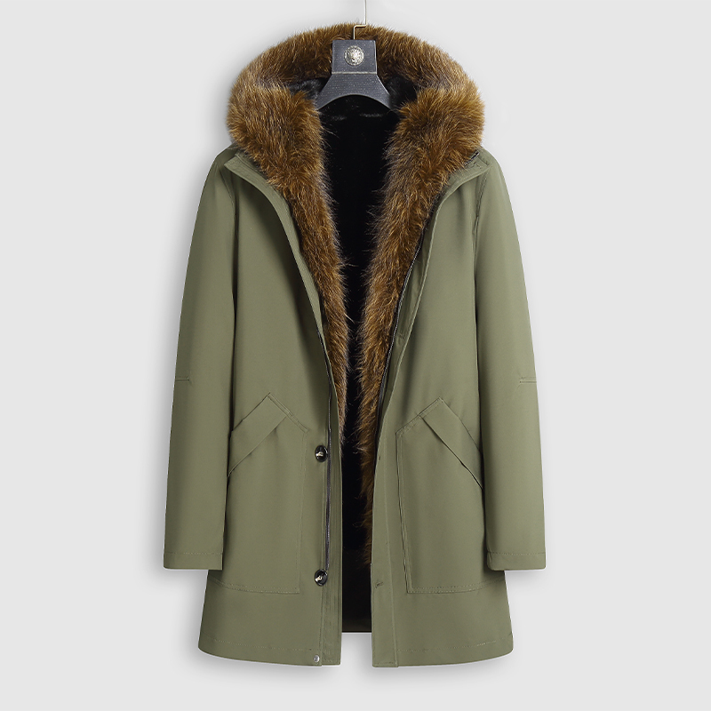 Winter Clothing with Coyote Fur Lining, Detachable Fur Parka Jacket for Men, Mid-Length, Thickened, Warm Parka Coat Winter Clothing with Coyote Fur Lining, Detachable Fur Parka Jacket for Men, Mid-Length, Thickened, Warm Parka Coat