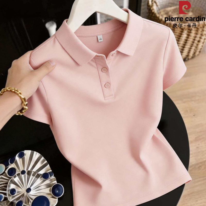 Pierre Cardin Ice Silk Polo Shirt Women's Short-Sleeve T-Shirt 2026 New Summer Fashion Casual Slim-Fit Top