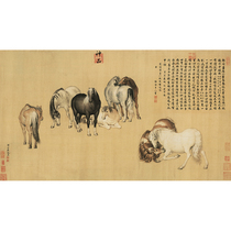 Lang Shining Eight Juntu Shenpin 56x98cm Steed Horse Chinese Painting Copy Rice paper printing Spray painting core not mounted