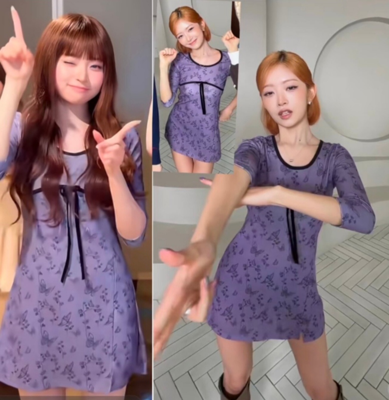 Korean Purchasing Agent for Rei Huam's Same Style Mimi Monde Butterfly Print Violet Dress