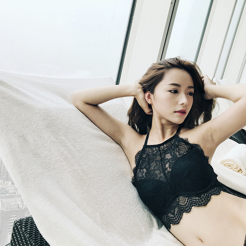 性感蕾丝挂脖少女内衣欧美美背抹胸 白色透气防走光裹胸文胸套装