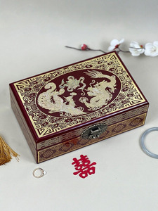 Pingyao Intangible Cultural Heritage Polished Lacquerware Jewelry Box with Copper Wire and Mother-Of-Pearl Inlay, High-E