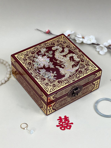 Pingyao Intangible Cultural Heritage Lacquerware Jewelry Box with Mother-Of-Pearl Inlay, Copper Wire Inlay, Abalone Shel