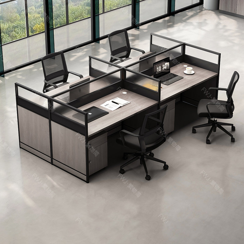 Simple Modern Office Desk and Chair Set, Dual and Four-Person Workstations, Six-Person Desk with Partitions, Office Cubicles
