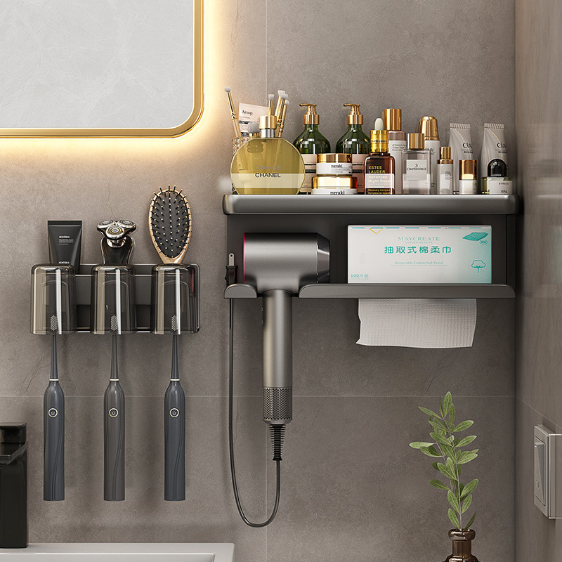 Gun ash hairdryer shelf-free punch toilet bathroom bathroom hairdryer hanging Dyson wind dryer stent