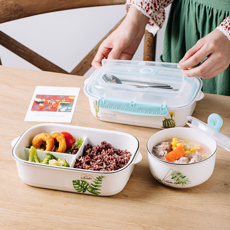 Ceramic Different Lunch Box with cover microwave oven with two-sided buckle when the box sealed the class with food preservation bowl