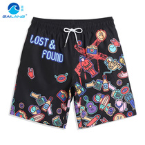 Personality Beach Pants Men Black Cartoon Shorts Loose Speed Dry Big Code Swimming Pants Seaside Tourist Thai Holiday Summer Season