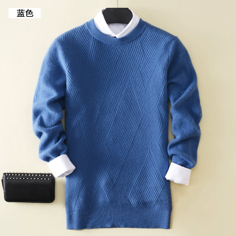 [Lưu trữ sản phẩm mới] áo len cashmere nam cổ tròn áo len dày đầu áo len cỡ lớn đan áo len đáy đích thực quần jean nam ống rộng