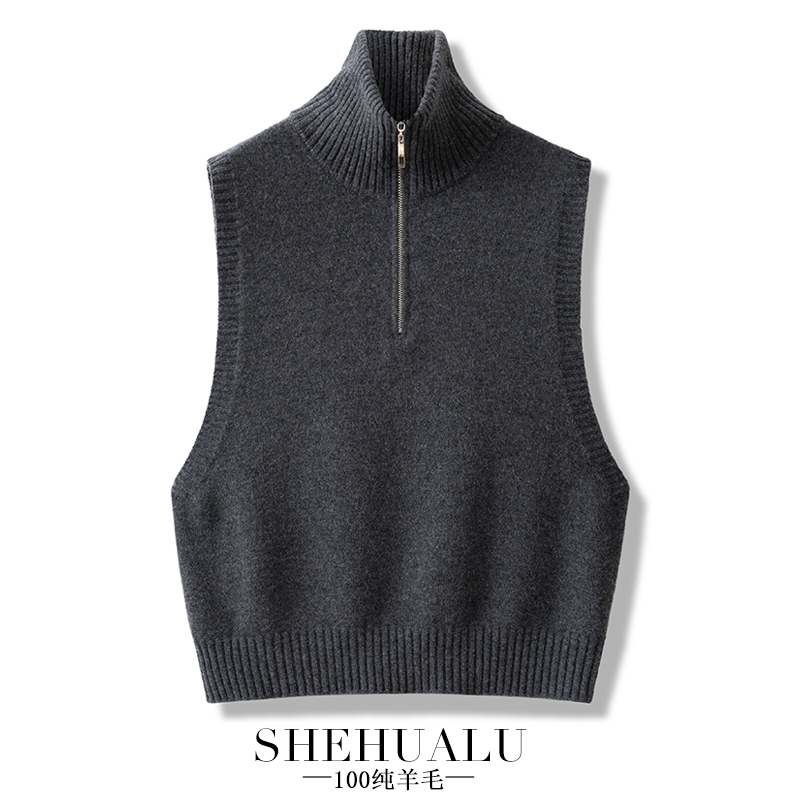 High Collar Knitted Vest for Women 100% Pure Wool Fashion Zipper 2023 Autumn and Winter New Layered Versatile Sweater Vest High Collar Knitted Vest for Women 100% Pure Wool Fashion Zipper 2023 Autumn and Winter New Layered Versatile Sweater Vest