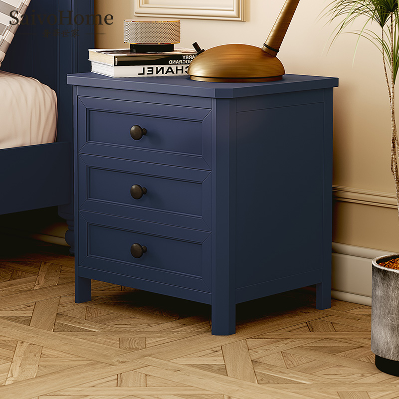 Luxurious family American full solid wood bed head cabinet bedroom minimalist storage containing cabinet oak mini small narrow cabinet blue