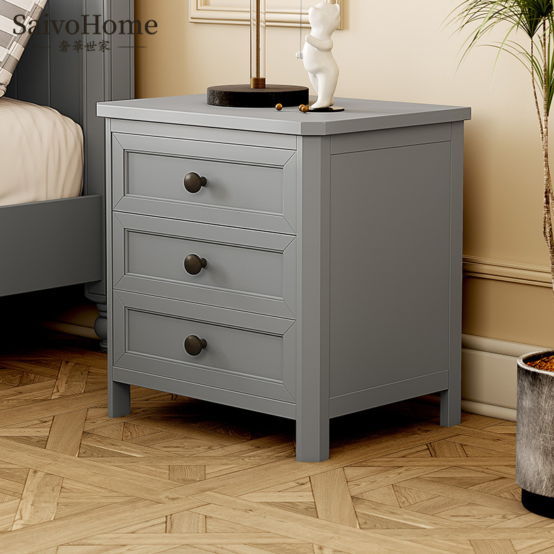 Luxurious family American bed head cabinet full solid wood pure simple beauty net red oak bed head cabinet triple drawn grey