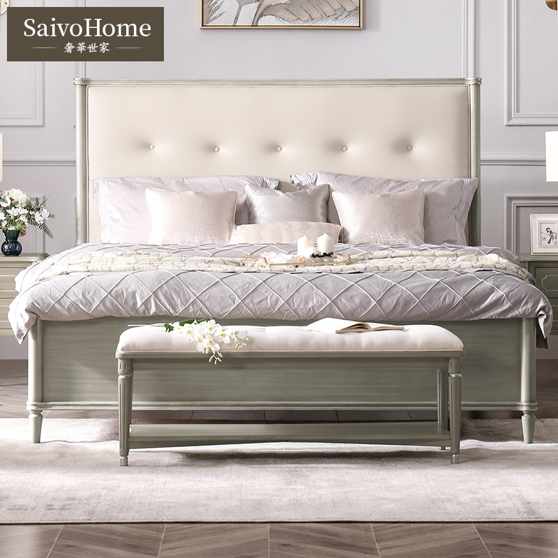 Light luxury American double bed solid wood bed 1 5m master bedroom modern minimalist wedding bed leather soft bed pre-sale