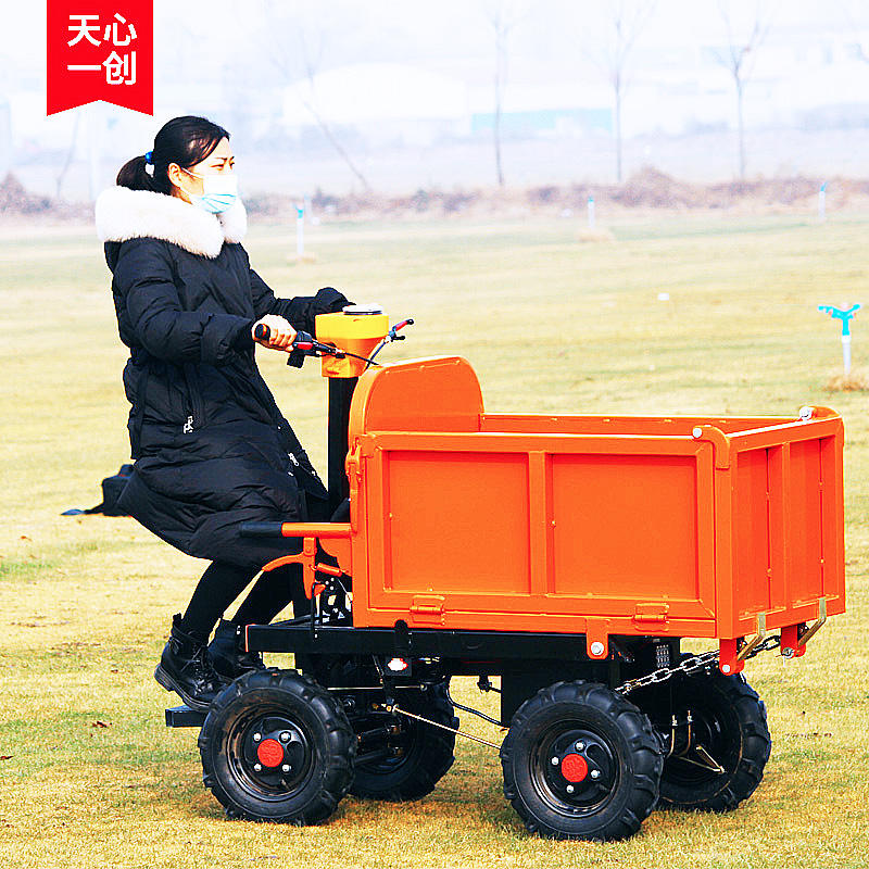 Electric hand push truck Factory small four-wheeled vehicle breeding car three-wheeled ash bucket truck Pull cargo dump truck cart