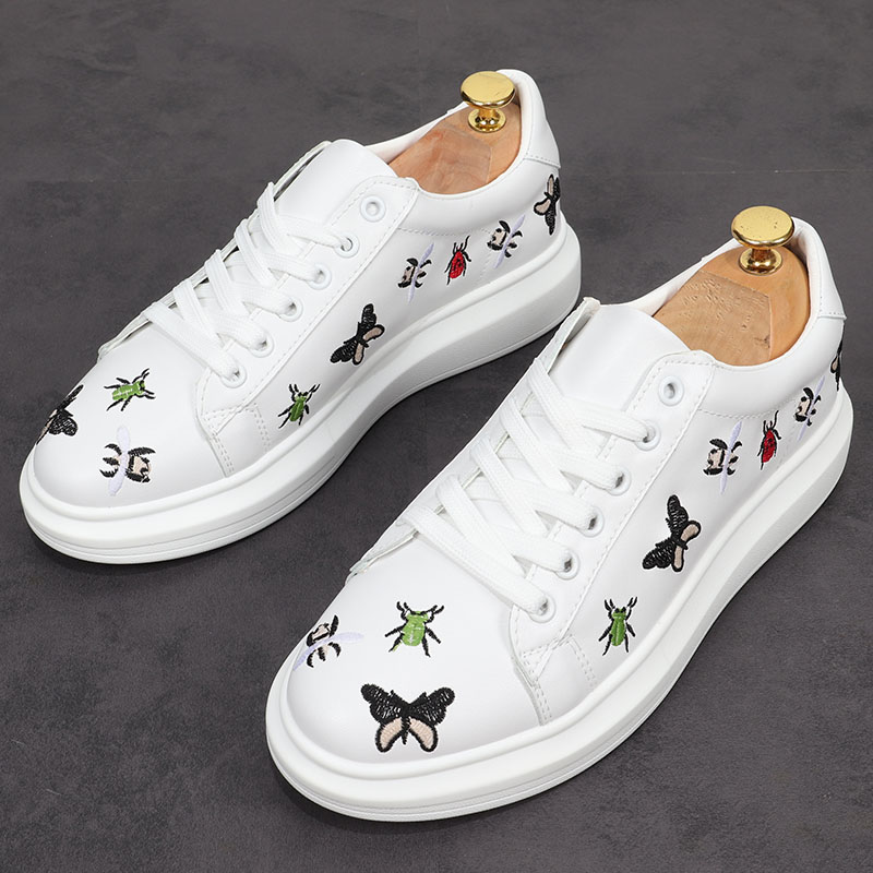European station men's shoes spring and autumn new thick bottom inner heightened embroidery casual white shoes personality barber muffin shoes