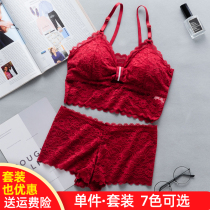 French red beautiful lace wiped chest underwear set female feeling gathered hanging hanging with vest bras wrapped in chest