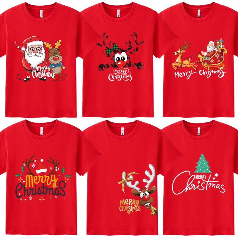 Merry Christmas Santa Claus Elk Red Children's Short Sleeve T-Shirt Festive New Year Outfit