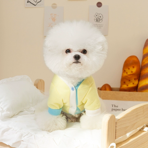 Милый вязаный кардиган контрастного цвета для собаки Бишон Фризе Померанский шпиц Шнауцер маленькая собачка Тедди весенне-летняя тонкая одежда