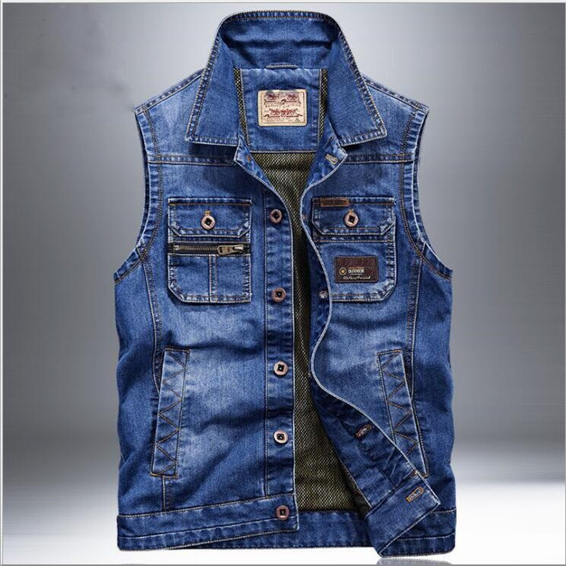 Spring and Autumn Coat Men's Fishing Vest Director Vest Large Size Tooling Reporter Photographer Thin Denim Vest