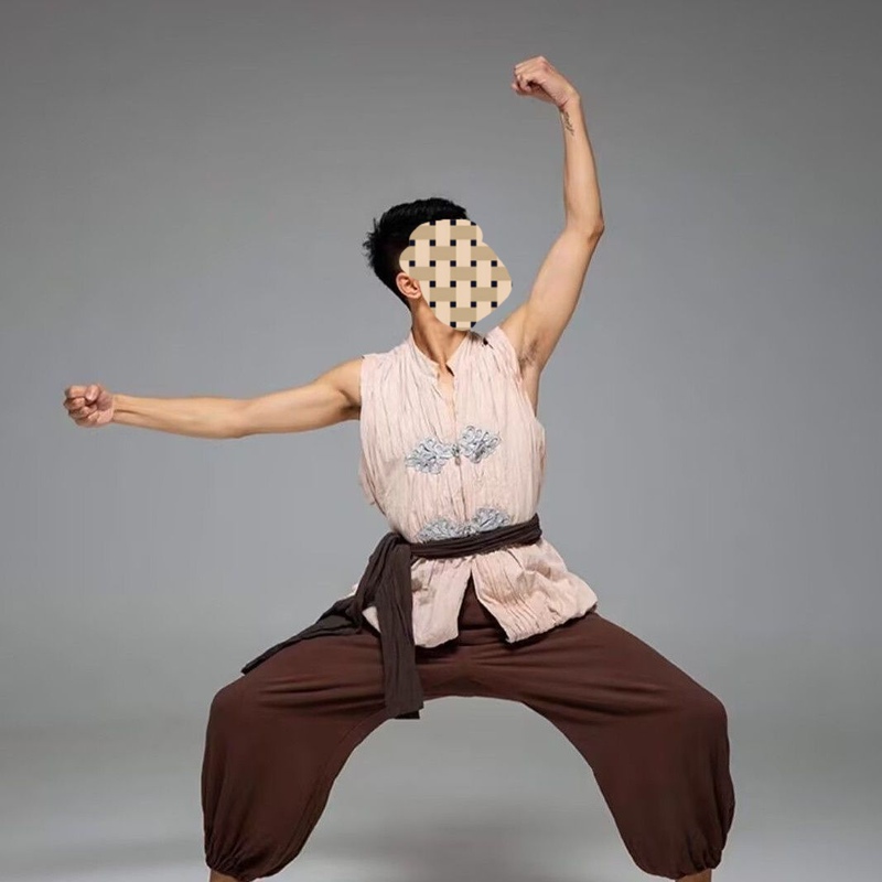2025 New Men's Flower Drum Lamp Yangko Cotton and Linen Mcqueen Harvest Festival Dance Costume Shaanxi Performance Costume