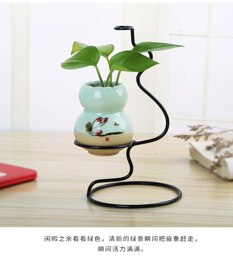 Sáng tạo sắt rèn phòng khách nhà thủy canh gốm trang trí bình nước trang trí màu xanh lá cây máy tính để bàn màu xanh lá cây nhỏ chậu hoa đơn giản - Vase / Bồn hoa & Kệ chậu nhựa trồng hoa
