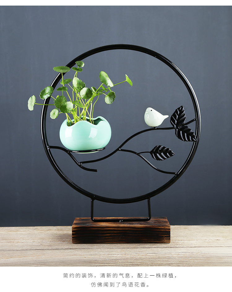 Sáng tạo gốm thủy canh bình trang trí sắt rèn phòng khách nhà rượu tủ TV trang trí tủ đơn giản để bàn hoa chậu - Vase / Bồn hoa & Kệ chau nhua trong cay