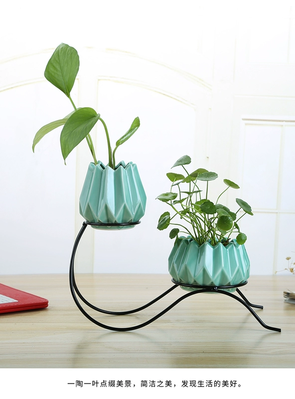 Phong cách Bắc Âu rèn sắt hình học hoa chậu hoa chèn gốm thủy canh sáng tạo nhà phòng khách TV tủ trang trí trang trí - Vase / Bồn hoa & Kệ
