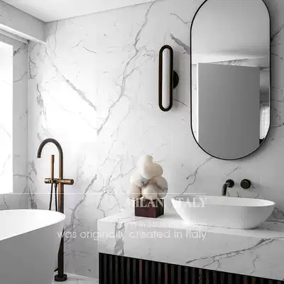 Italian Snowflake white marble Floor tiles 800x800 Living room TV background wall tiles Atmospheric powder room tiles