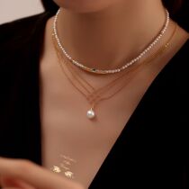 Egypt Series Architect Pearl Clock Chain Synthetic Sapphire Necklace Hand Choker Gentle Retro Romance