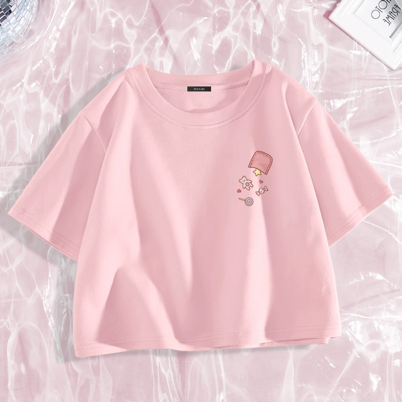 Girls' Pure Cotton Short-Sleeved T-Shirt, Sweet Style, 2026 Summer New Women's Clothing, Unique and Beautiful Short Top, Thin Style