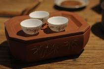In the 1970s and 1980s old purple sand tea plate red mud square octagonal kung fu tea boat Chaoshan pot old objects